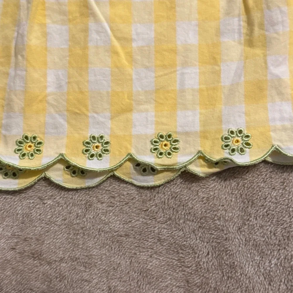 Gymboree Girls Yellow Gingham Cotton Dress Scalloped Eyelet Floral Back Bow